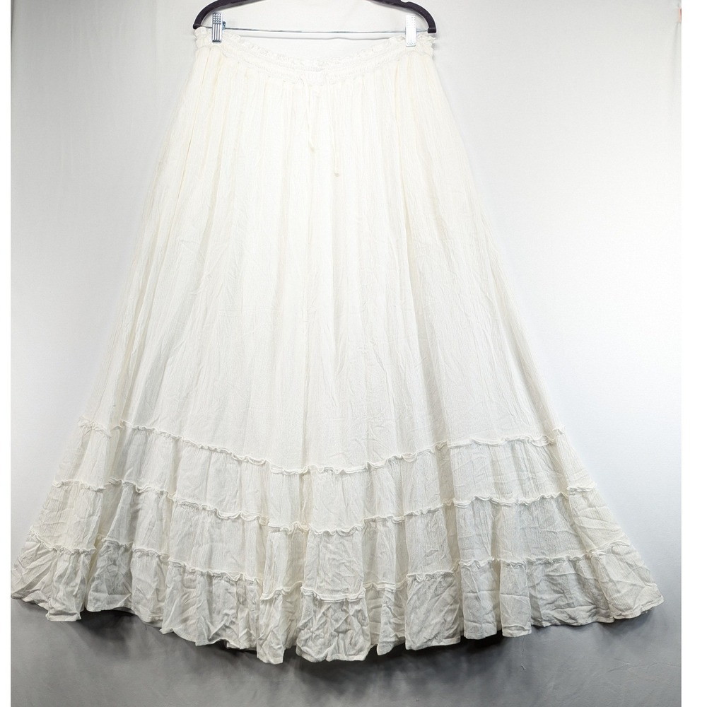 Fashion Nova White Tiered Crinkle Gauze Maxi Skirt Plus Size 3X Boho Ruffle